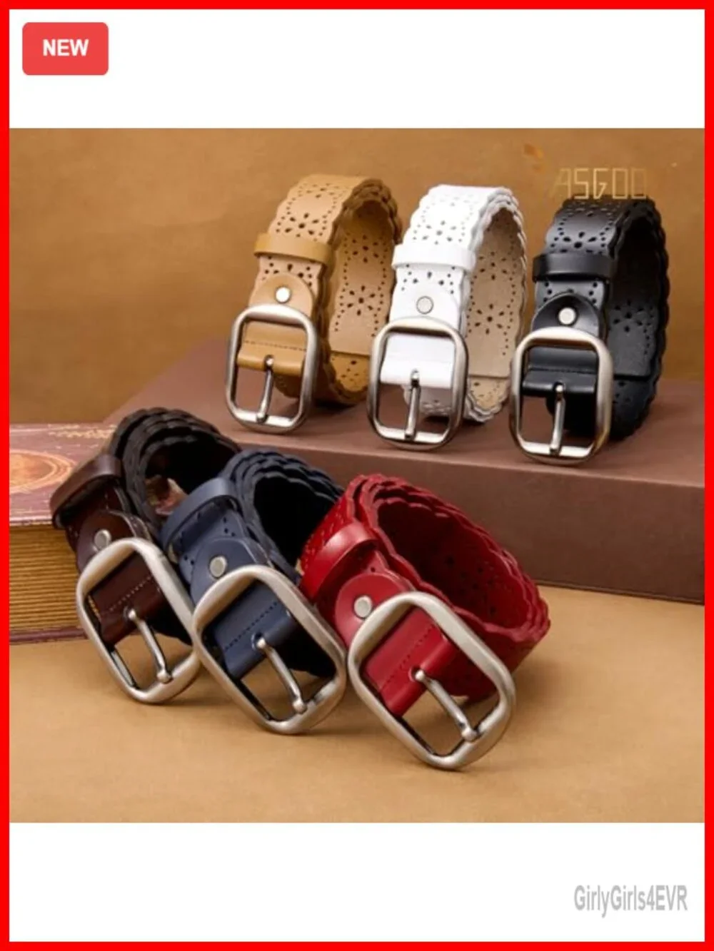 Genuine Leather Women's Wide Hollow Flower Belt for Jeans Pants Fashion Waist